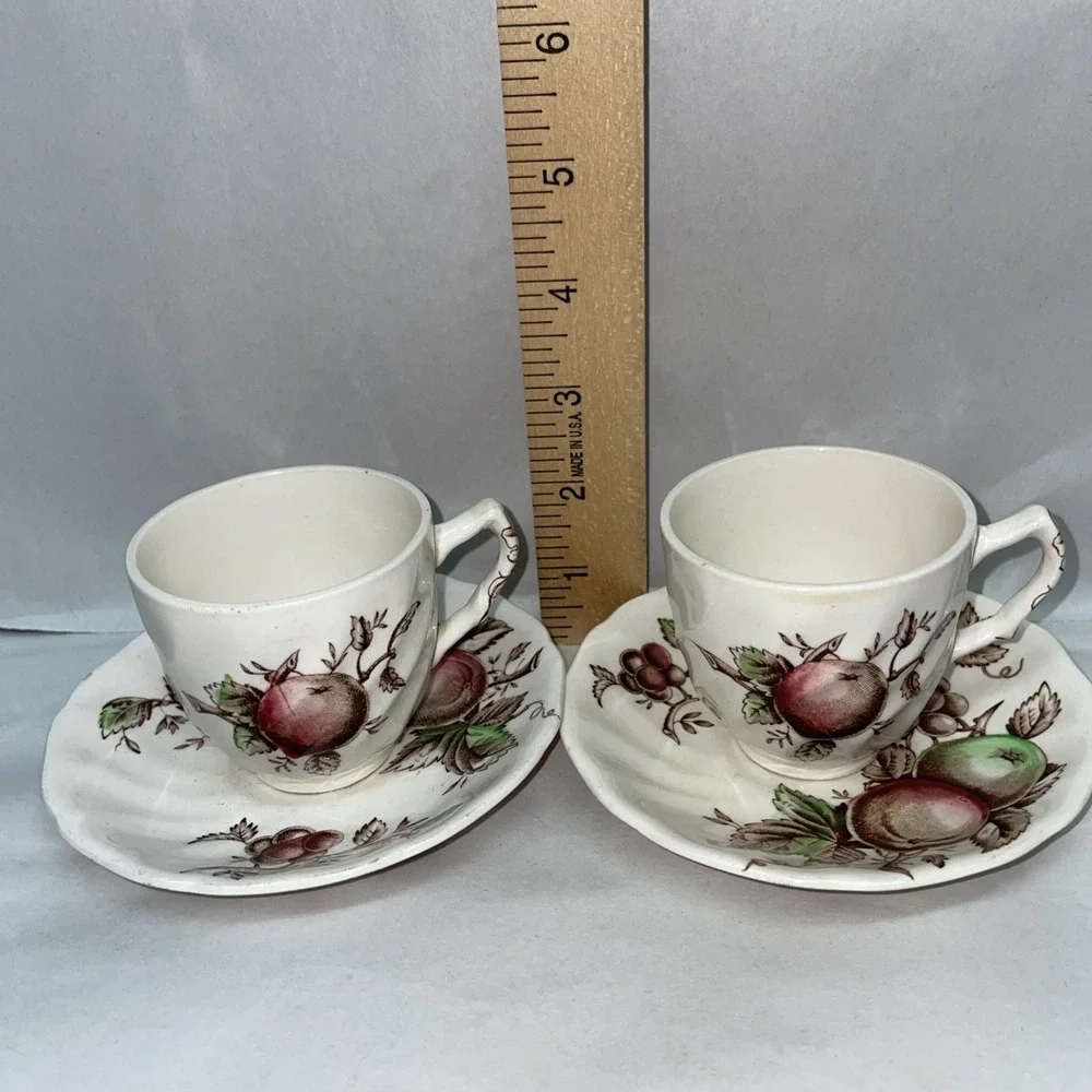 2 DemiTasse Cups & Saucers By Johnson Bros England Harvest Time Very Rare